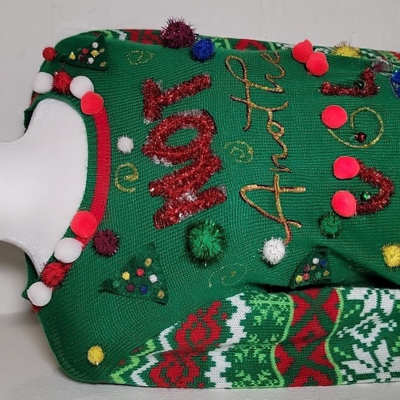 No Boundaries Ugly Christmas Sweater Holiday Pullover Crew Neck Sequins L 11 13 - Picture 5 of 16